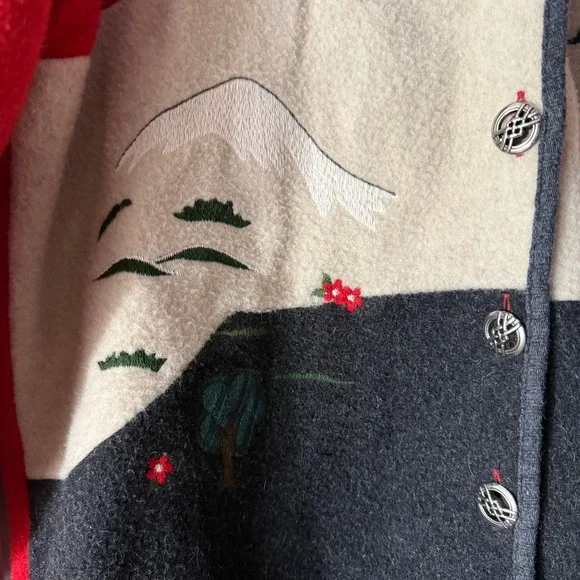 Gira Puccino Vintage Cottagecore‎ Embroidered Italian Wool Jacket, Red Gray,L/XL - Picture 10 of 10
